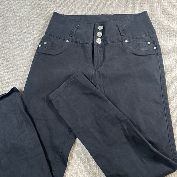 Black Embellished Jeans with Silver Accents - Picture 3 of 8